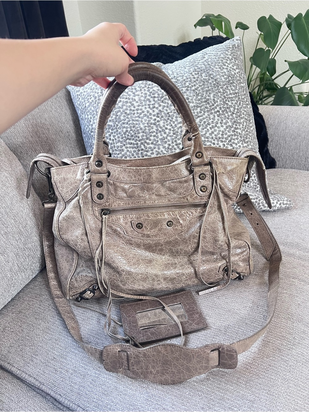 Balenciaga Vintage Le City Velo Brown Taupe Leather Satchel Shoulder Bag